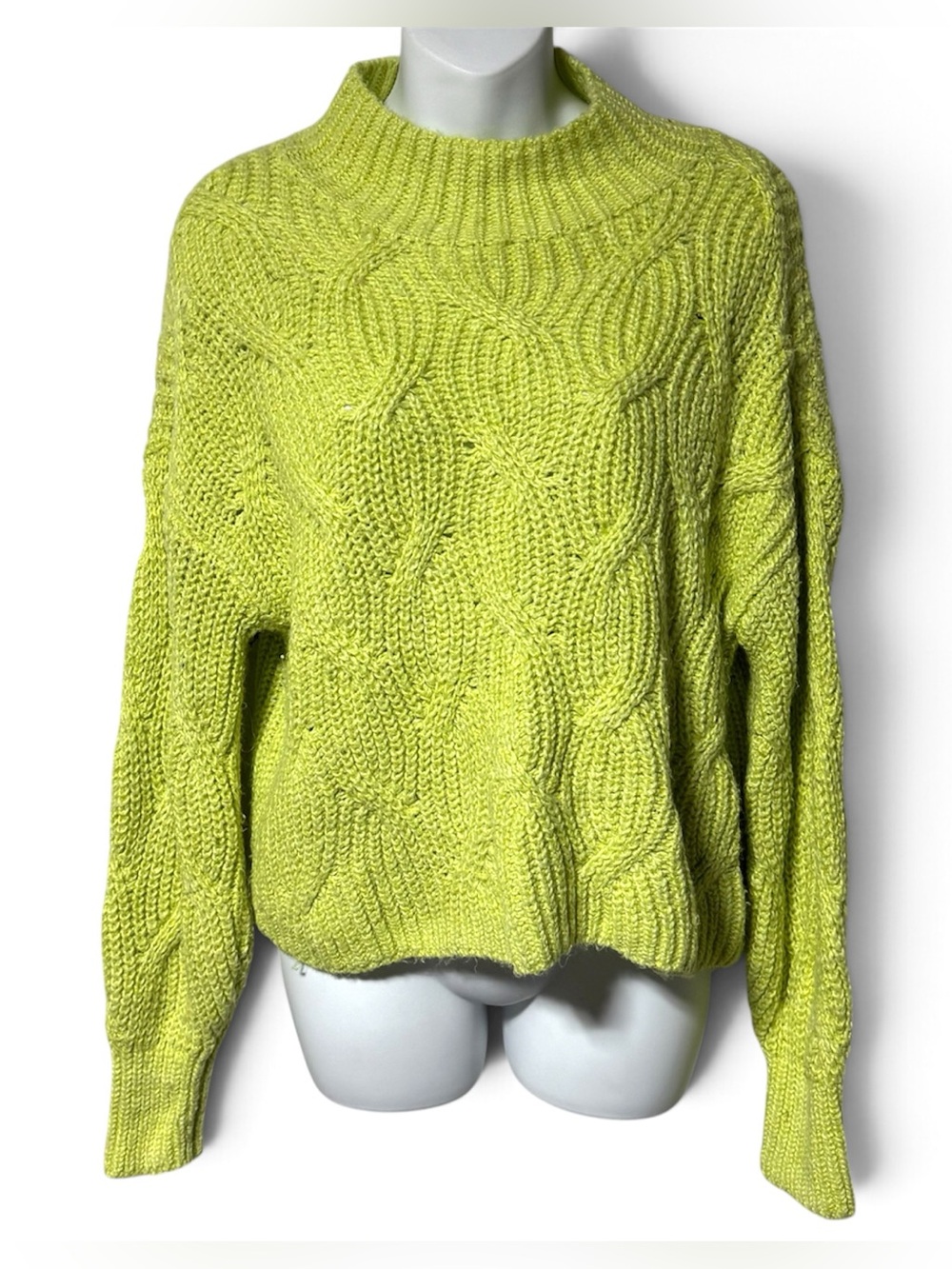 American Eagle Chartreuse Slouchy Cable Knit Boxy Sweater M Heritage Preppy Y2K